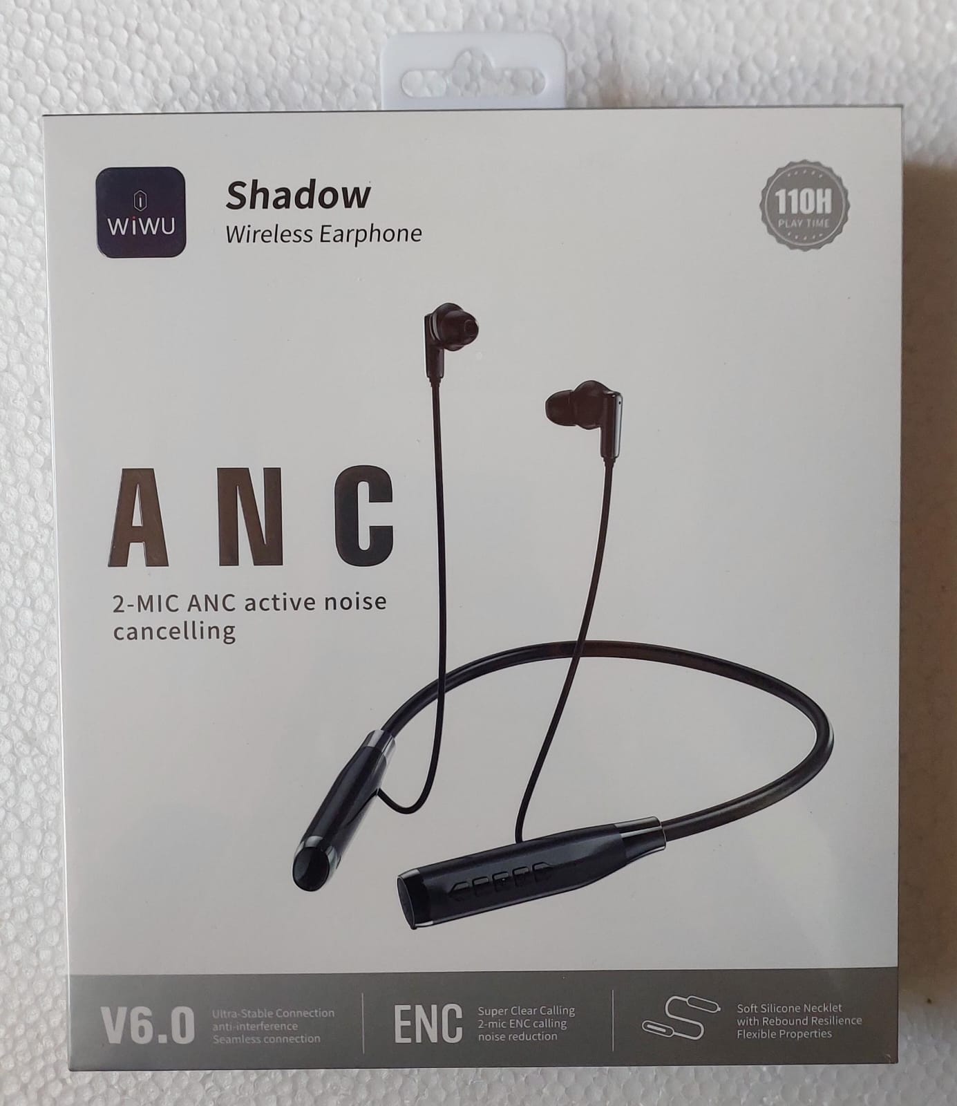 New WiWU Shadow Neckband ANC Wireless Earphones Bluetooth with 100H Playtime 800mAh Battery Game and Music Mode LED Display Vibration Alert
