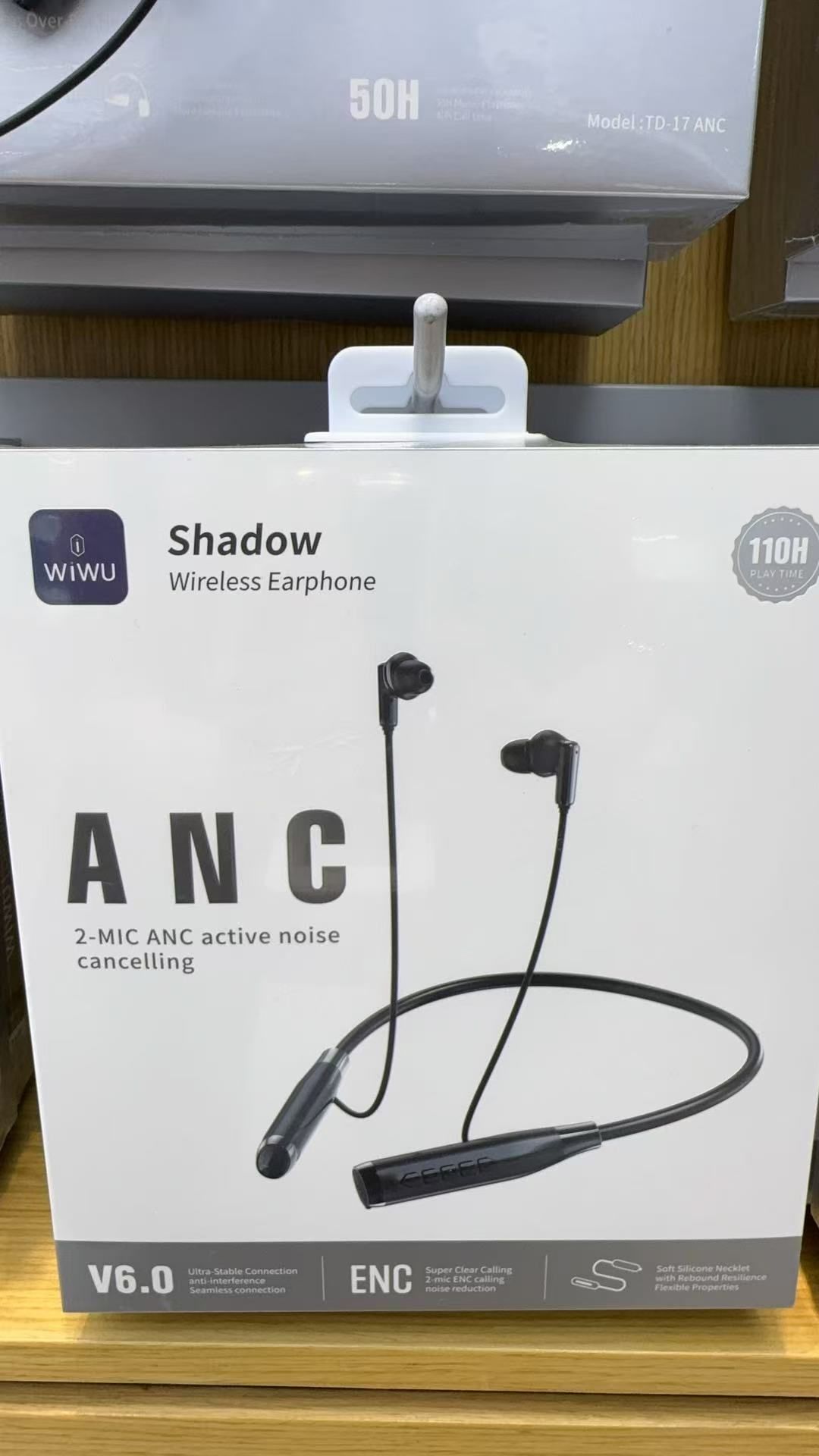 New WiWU Shadow Neckband ANC Wireless Earphones Bluetooth with 100H Playtime 800mAh Battery Game and Music Mode LED Display Vibration Alert