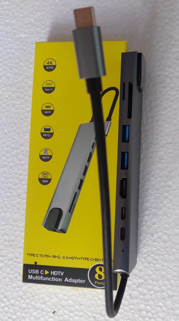 4K High Speed 8 in 1 USB LAN HDMI Hub - Type C 3.1 to HDTV UltraHD LAN Ethernet USB3.0 USB 2.0 TF SD Card Slot Reader Type C Charge Hub for Apple, Android, Windows, Chrome Devices