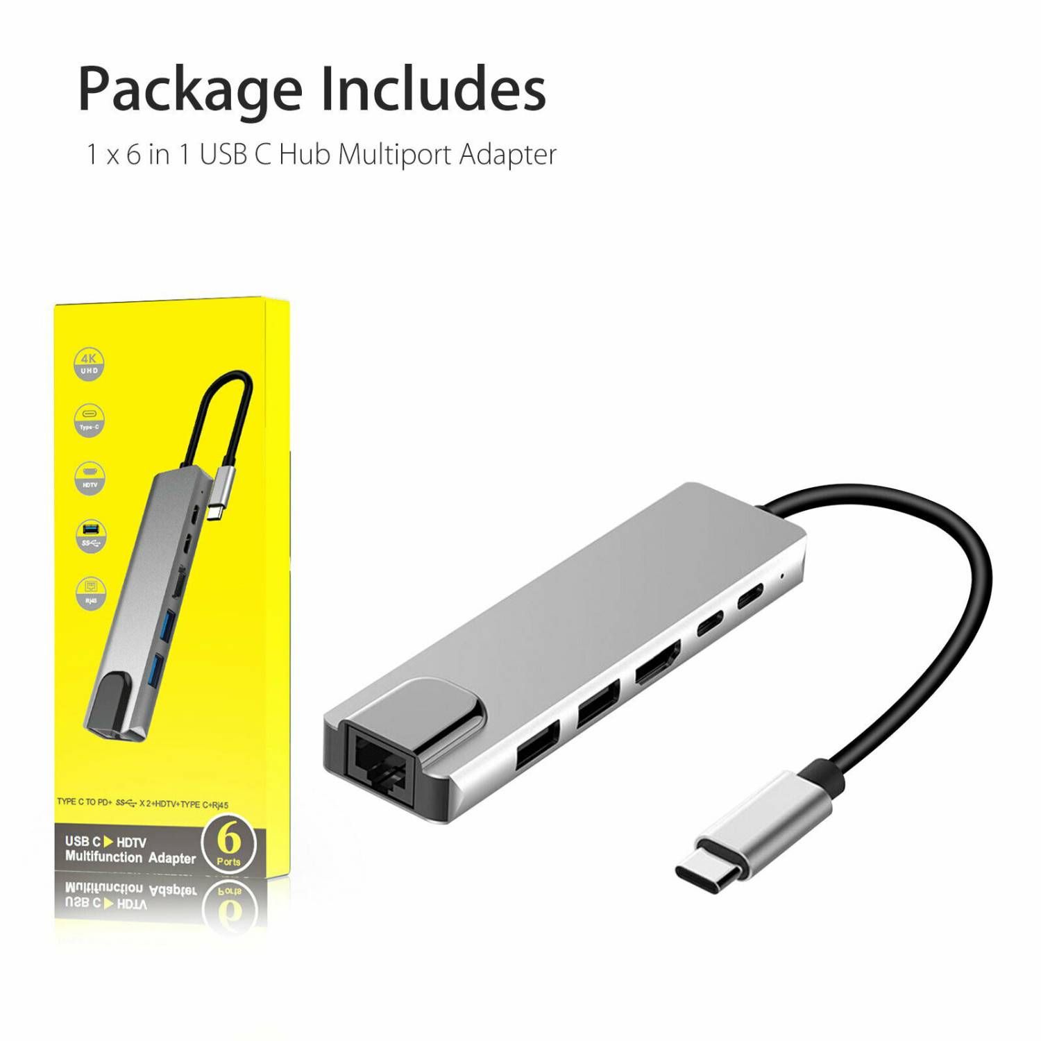 4K High Speed 8 in 1 USB LAN HDMI Hub - Type C 3.1 to HDTV UltraHD LAN Ethernet USB3.0 USB 2.0 TF SD Card Slot Reader Type C Charge Hub for Apple, Android, Windows, Chrome Devices