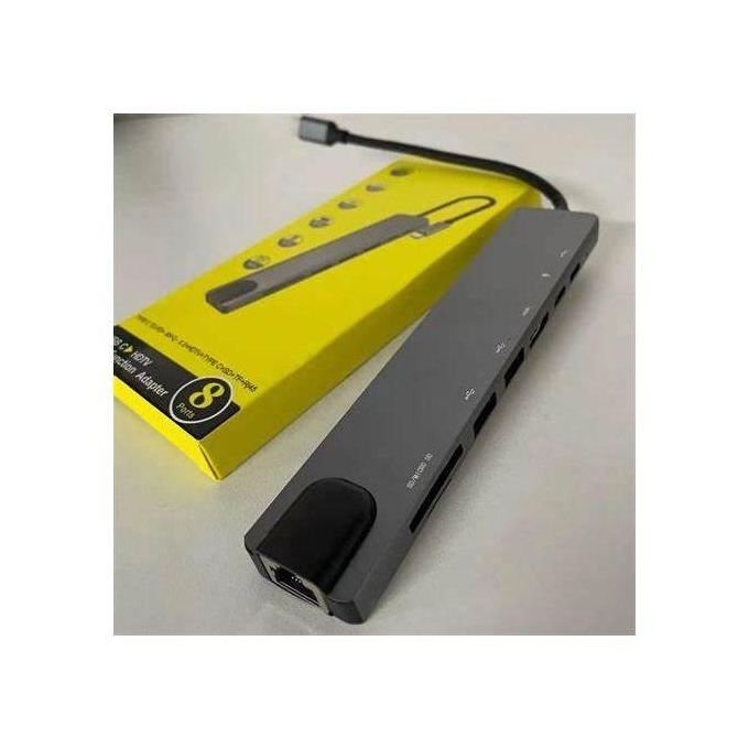 4K High Speed 8 in 1 USB LAN HDMI Hub - Type C 3.1 to HDTV UltraHD LAN Ethernet USB3.0 USB 2.0 TF SD Card Slot Reader Type C Charge Hub for Apple, Android, Windows, Chrome Devices