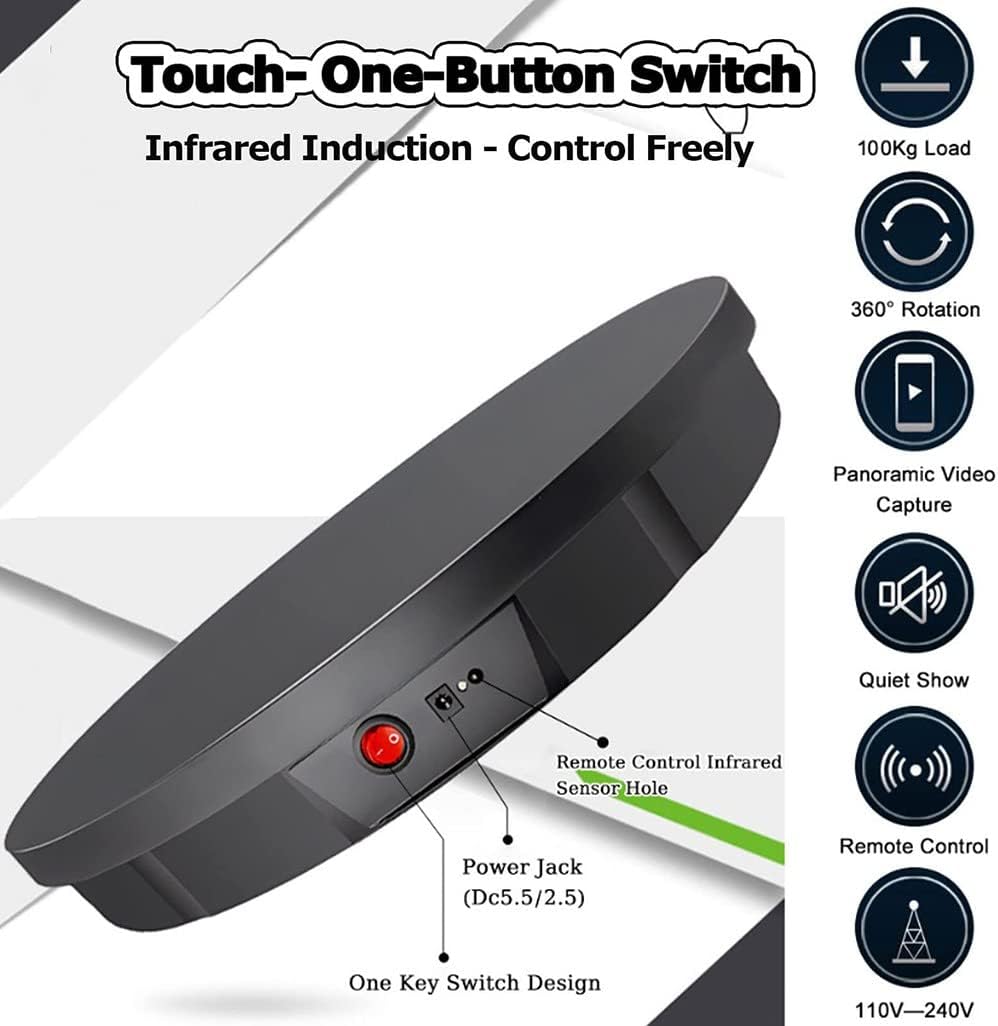 100kgs Load 360 Degree Electric Rotating Turntable Display Stand Automatic Revolving Platform for  Video Shooting, Photography, advertisement, 42cm Top with remote control