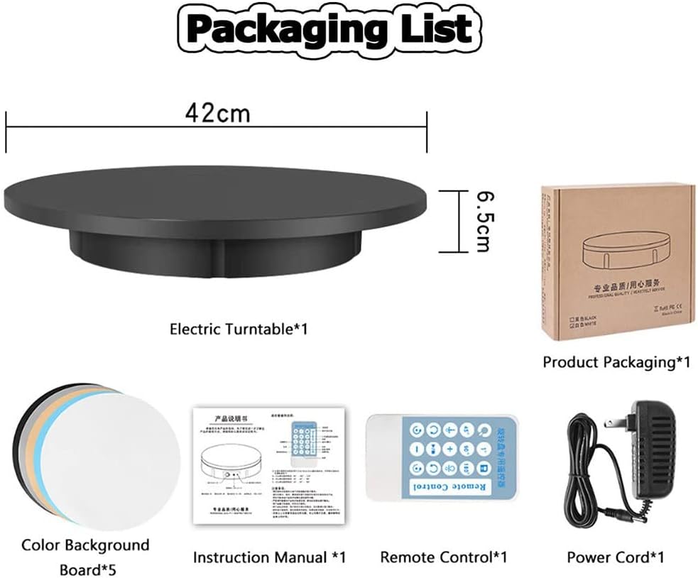100kgs Load 360 Degree Electric Rotating Turntable Display Stand Automatic Revolving Platform for  Video Shooting, Photography, advertisement, 42cm Top with remote control