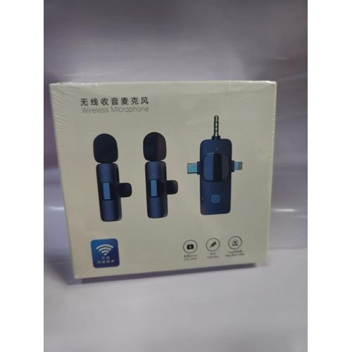 K15 Dual Wireless Lavalier Microphones for iPhone, Android – Lightning, Type-C, AUX Adapter