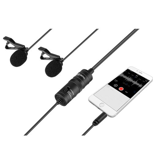 Boya BY-M1DM Dual Head Lavalier Microphone 13ft, 3.5mm TRRS Omnidirectional Lapel Clip-on Mic for iPhone/Android Smrtphone DSLR Camera YouTube Interview Vlog DOUBLE MIC