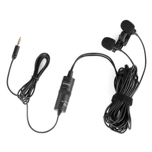 Boya BY-M1DM Dual Head Lavalier Microphone 13ft, 3.5mm TRRS Omnidirectional Lapel Clip-on Mic for iPhone/Android Smrtphone DSLR Camera YouTube Interview Vlog DOUBLE MIC