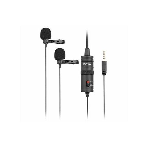 Boya BY-M1DM Dual Head Lavalier Microphone 13ft, 3.5mm TRRS Omnidirectional Lapel Clip-on Mic for iPhone/Android Smrtphone DSLR Camera YouTube Interview Vlog DOUBLE MIC