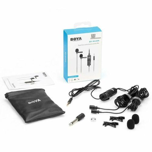 Boya BY-M1DM Dual Head Lavalier Microphone 13ft, 3.5mm TRRS Omnidirectional Lapel Clip-on Mic for iPhone/Android Smrtphone DSLR Camera YouTube Interview Vlog DOUBLE MIC