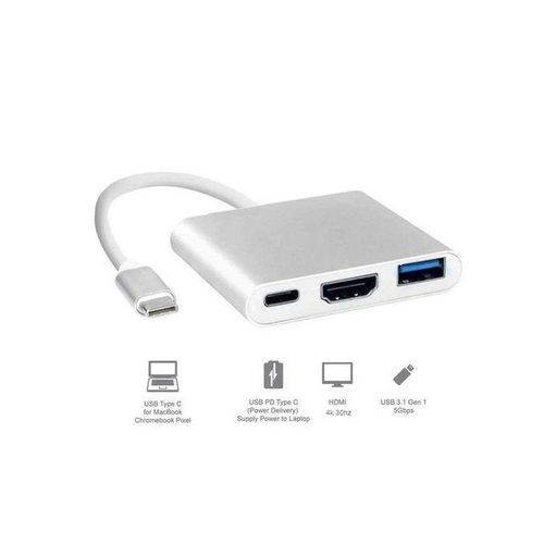 3 In 1 USB Type C Hub HDMI 4K Adapter USB-C To Converter With USB And Charging Port