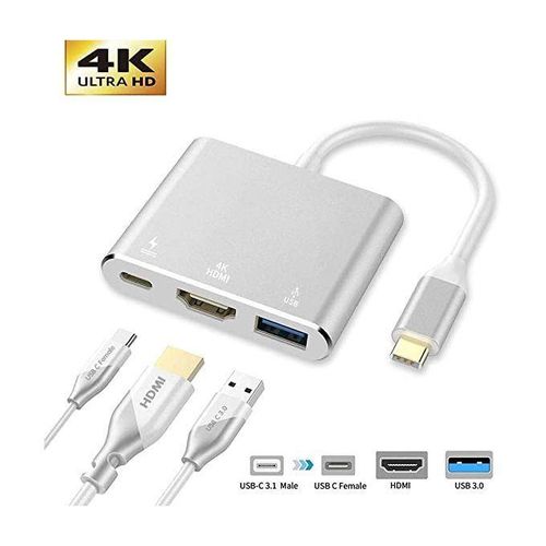 3 In 1 USB Type C Hub HDMI 4K Adapter USB-C To Converter With USB And Charging Port
