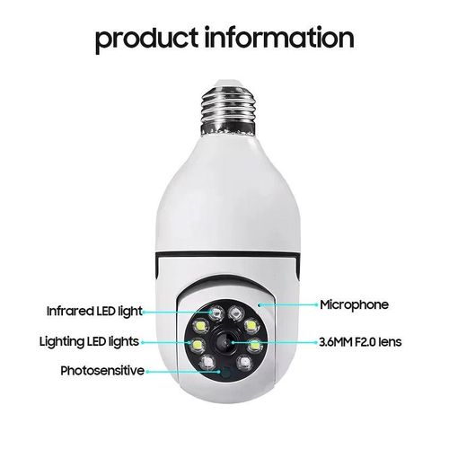 Intelligence 2.0MP Smart Wireless WiFi Bulb Camera Night Vision Panoramic WiFi IP Camera WiFi CCTV 360 Degree PTZ Light Bulb Camera