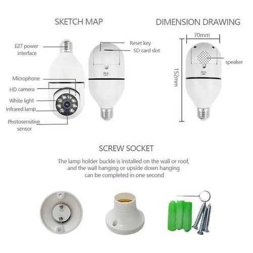 Intelligence 2.0MP Smart Wireless WiFi Bulb Camera Night Vision Panoramic WiFi IP Camera WiFi CCTV 360 Degree PTZ Light Bulb Camera