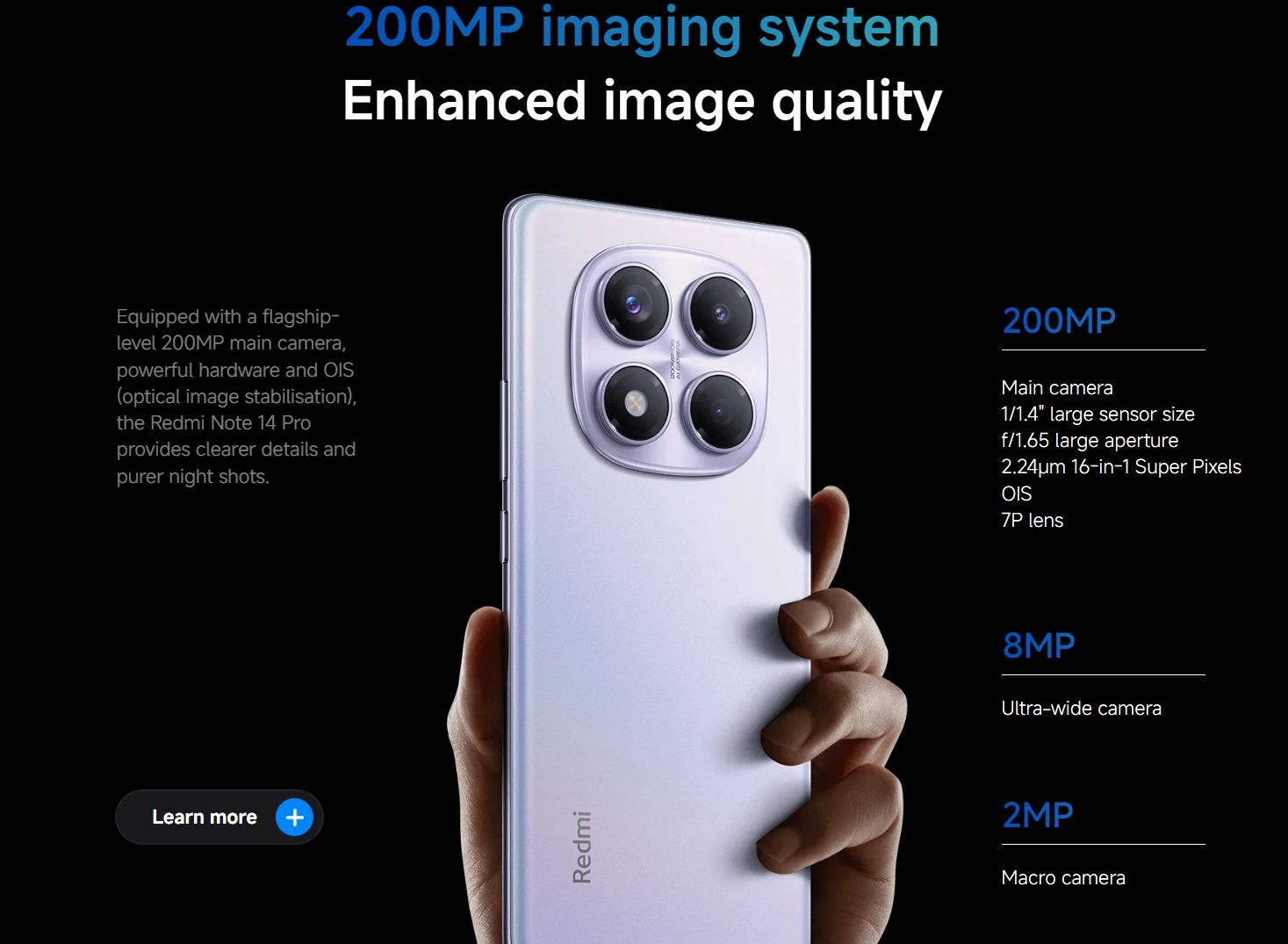 Brand New XIAOMI Redmi Note 14 Pro 8GB+256GB 6.67" 120Hz AMOLED Display 200MP Camera IP64 Dust and Splash Resistant 5500mAh Battery Under-display Fingerprint 45W Fast Charging Smart Phones