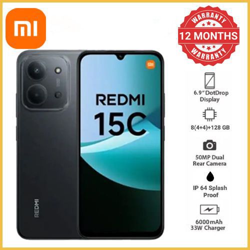 [New Arrival] Xiaomi Redmi 15C 4GB+128GB 6.9" 120Hz IPS LCD Display 50MP Camera 6000mAh Battery 33W Hyper-Charge Gorilla Glass 3 Dual SIM IP64 MTK Helio G81 Ultra Android Smartphone