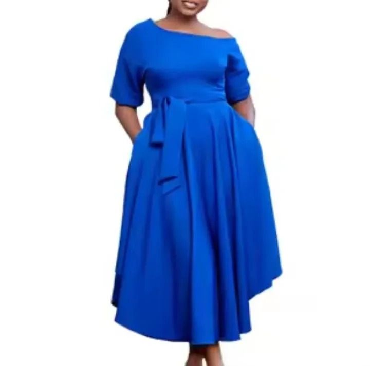 Classy One Shoulder Adjustable Sloping Neck Tie Waist Slim Fit Midi Dress Maxi Dress for Women