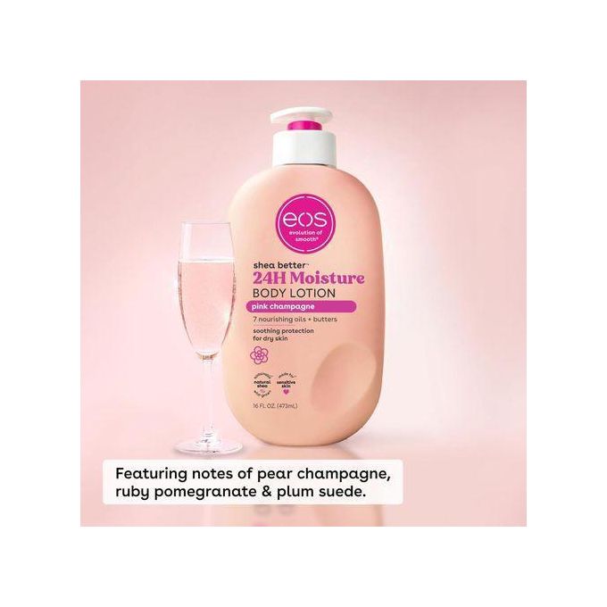 Eos Shea Better Body Lotion Pink Champagne, 24-Hour Moisture Skin Care, Lightweight & Non-Greasy, Natural Shea