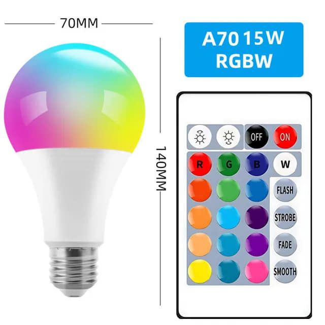 15w rgb remote control bulb ,colour changing bulb b22(pin version) all colours , switch plus remote control, brightness conteol by remote , bright at 15w