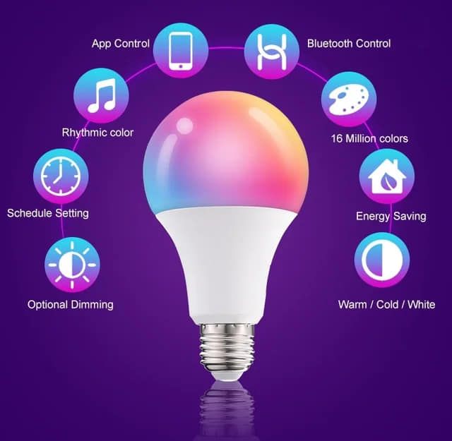 Smart bulb wifi with all colours, plus warm and white light, b22(screw version),voice support with alexa and google assistant , music rythm, control multiple with one phone, schedule on etc