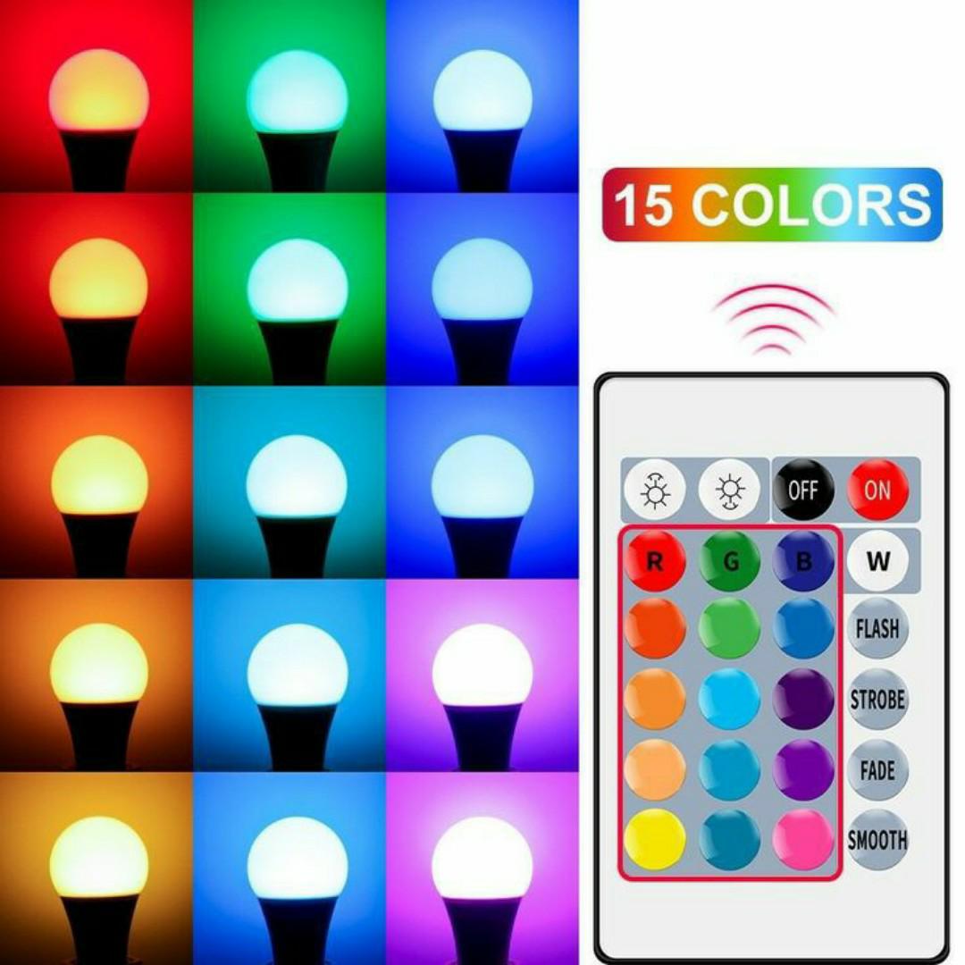 15w rgb remote control bulb ,colour changing bulb b22(pin version) all colours , switch plus remote control, brightness conteol by remote , bright at 15w