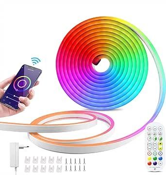 Smart Neon Rope Lights 5 meters  RGB LED Strip Lights APP Remote Control Color Changing DIY Flexible Music Sync for home ,room, pool, Gaming Room Decor