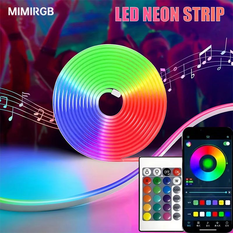 Smart Neon Rope Lights 5 meters  RGB LED Strip Lights APP Remote Control Color Changing DIY Flexible Music Sync for home ,room, pool, Gaming Room Decor