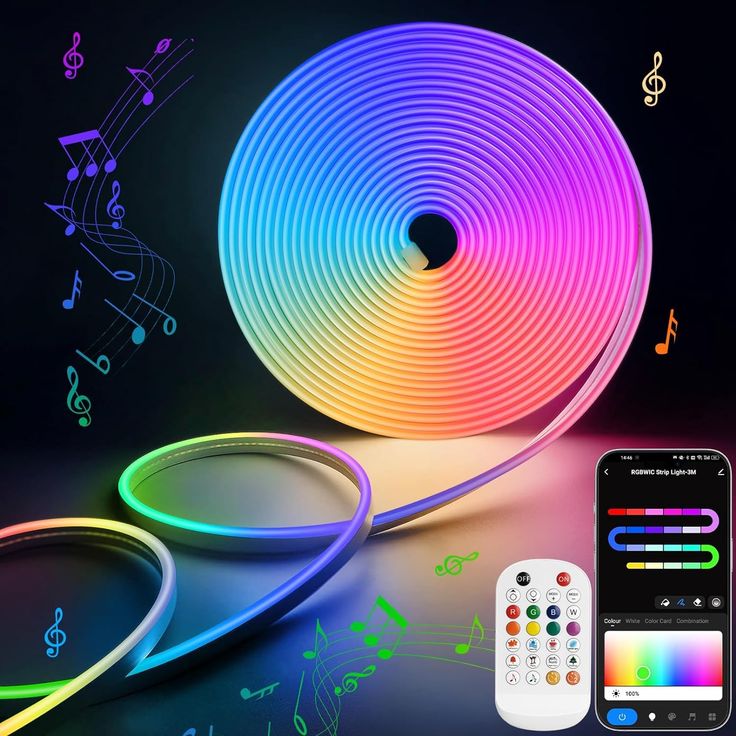 Smart Neon Rope Lights 5 meters  RGB LED Strip Lights APP Remote Control Color Changing DIY Flexible Music Sync for home ,room, pool, Gaming Room Decor