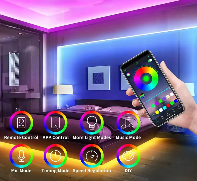 Smart Neon Rope Lights 5 meters  RGB LED Strip Lights APP Remote Control Color Changing DIY Flexible Music Sync for home ,room, pool, Gaming Room Decor