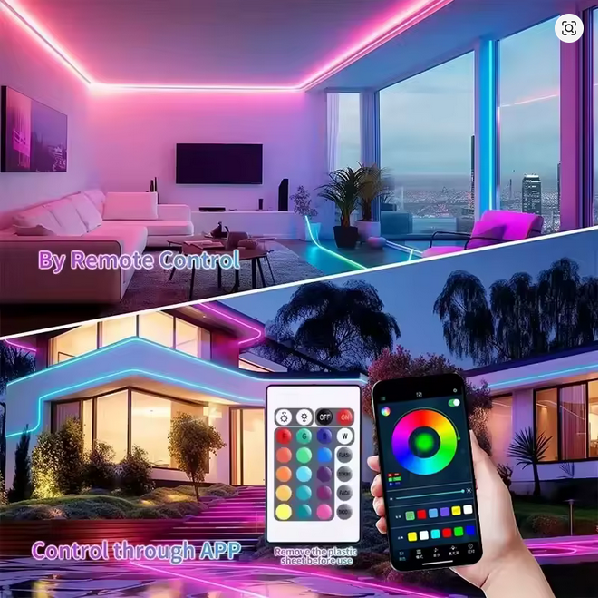 Smart Neon Rope Lights 5 meters  RGB LED Strip Lights APP Remote Control Color Changing DIY Flexible Music Sync for home ,room, pool, Gaming Room Decor