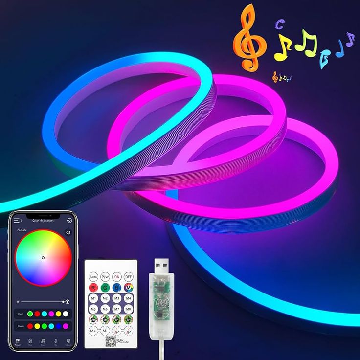 Neon smart gaming room strip lights 5 meters,waterprf, Smart Neon LED Strip Light App/ Remote Control RGB Flexible Neon Tape TV Backlight 5m Waterproof for Room Home Outdoor Decor, music rhythm ,timer