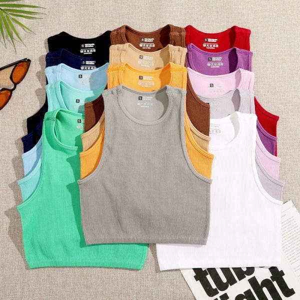 Women Yoga Vest Gym Sports Crop Tops Seamless Streetwear Rib-Knit Fitness Running Vest Workout Bra Tank Top Female Without Pad ins