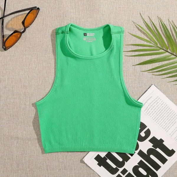 Women Yoga Vest Gym Sports Crop Tops Seamless Streetwear Rib-Knit Fitness Running Vest Workout Bra Tank Top Female Without Pad ins