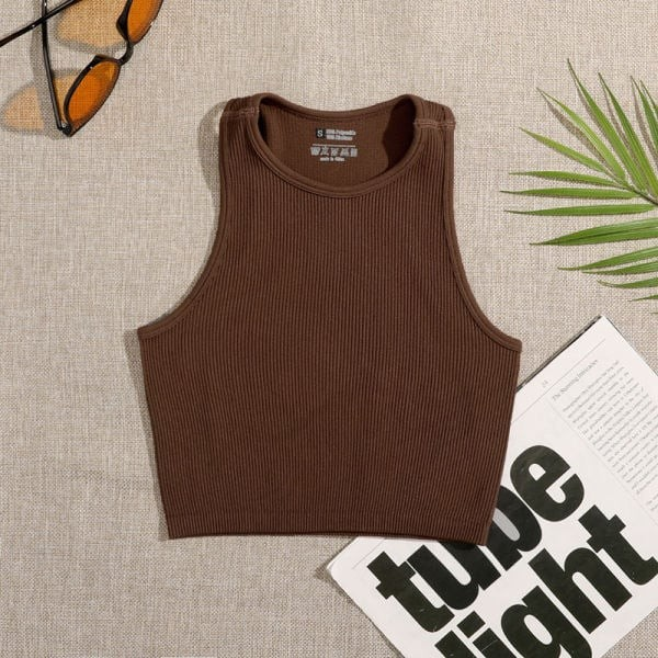 Women Yoga Vest Gym Sports Crop Tops Seamless Streetwear Rib-Knit Fitness Running Vest Workout Bra Tank Top Female Without Pad ins