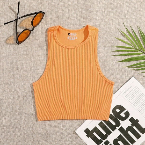 Women Yoga Vest Gym Sports Crop Tops Seamless Streetwear Rib-Knit Fitness Running Vest Workout Bra Tank Top Female Without Pad ins