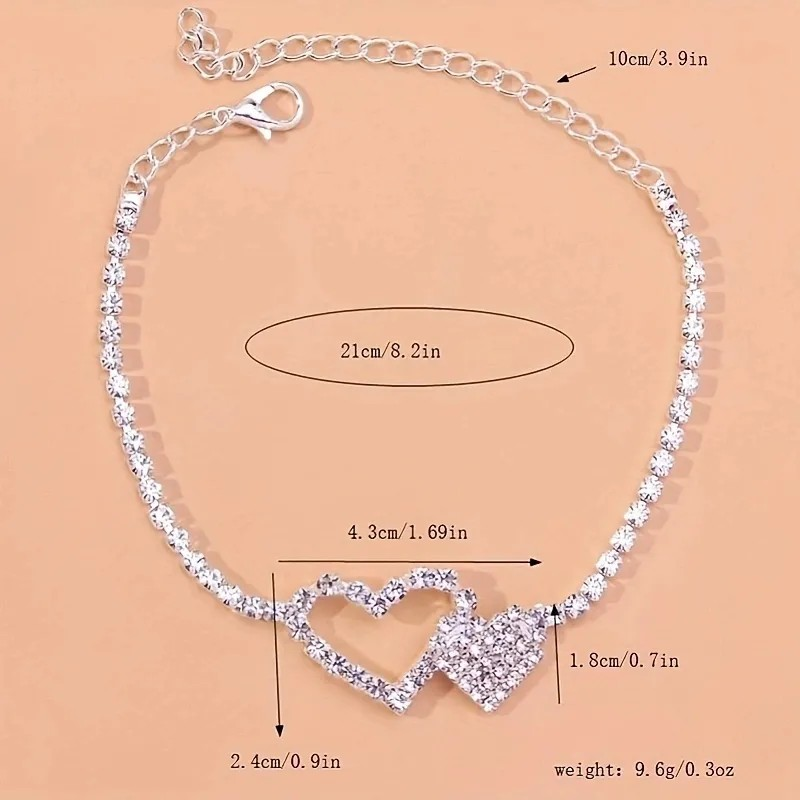 New hollow heart-shaped rhinestone ankle chain with sparkling diamond studded heart, cool and personalized Anklet accessories, fashionable and versatile, personalized Instagram style