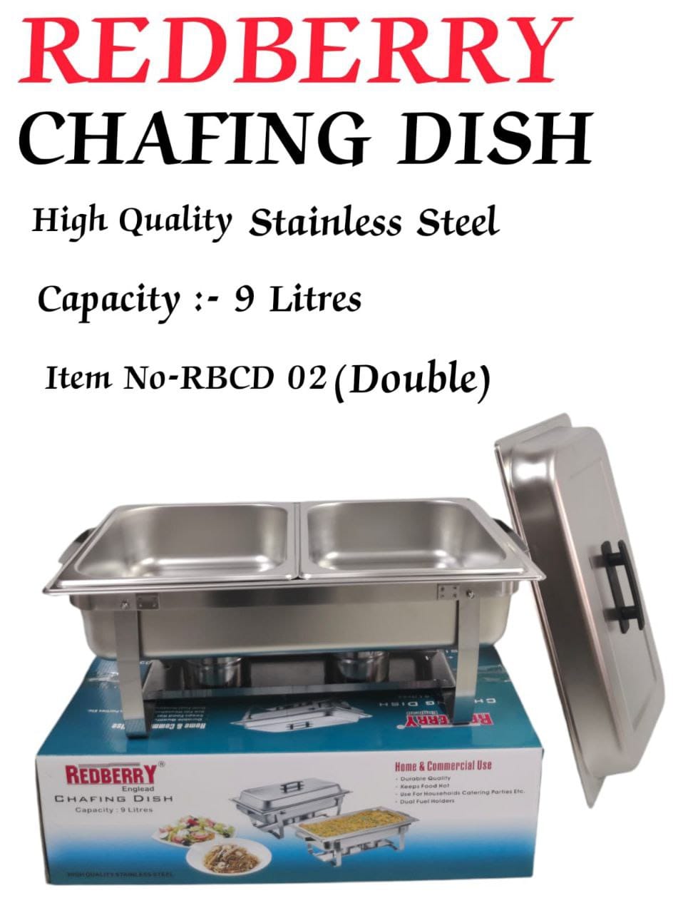 Redberry Premium range quality stainless steel double partition chaffing dishes, Comfortable carrying during travel,picnics etc