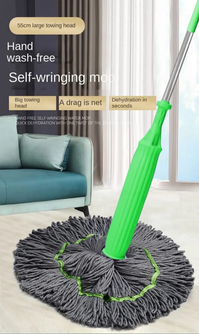 HANDS FREE SELF-SQUEEZING FLOOR MOP- ROTATES 360 DEGREES MAKING YOUR CLEANING EASY AND FASTER. No more touching of water when squeezing!!