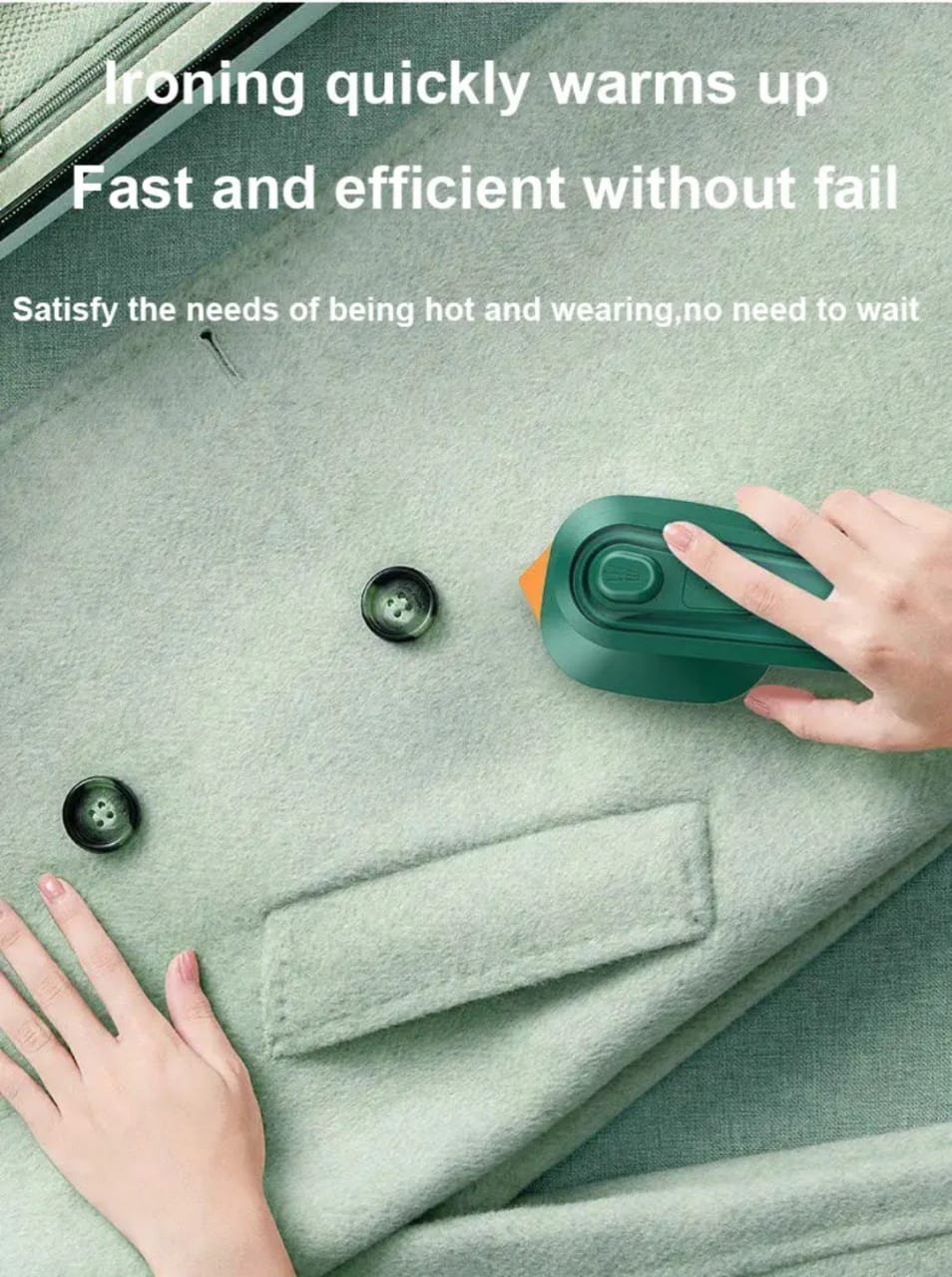 TRAVEL MINI IRON  WITH STEAM SPRAY--Two-in-one design, dry and wet steam to emit wrinkled, busting quickly and efficiently. The handle can be rotated 180 degrees, buttons and collars.