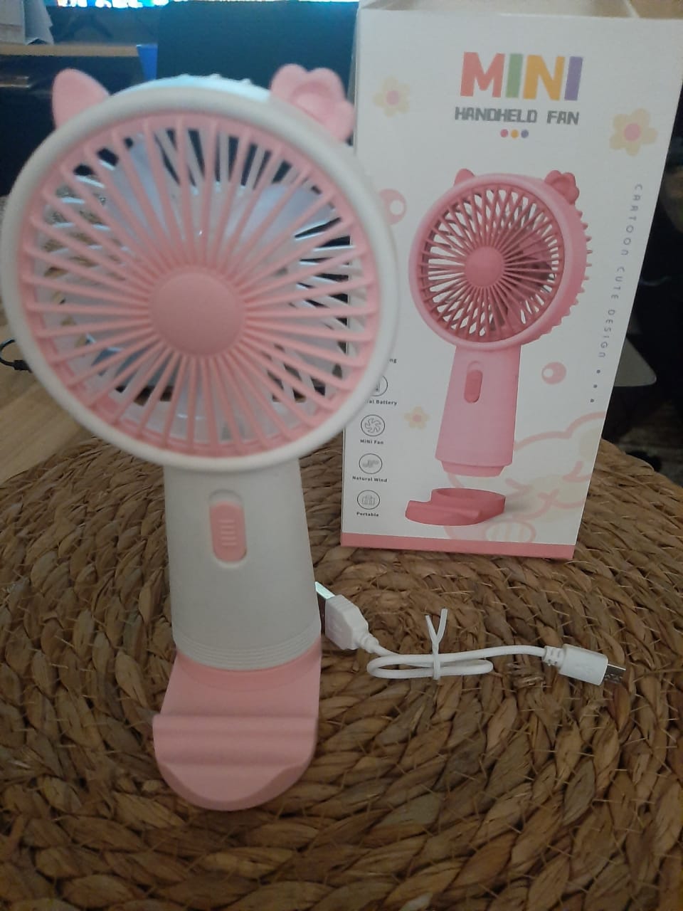 New USB rechargeable Handheld Mini Fan. Cute Cat-Ear Portable Handheld Fan which is travel friendly and keeps power for a long time