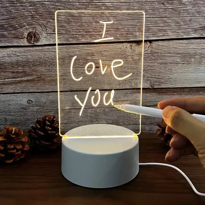 Erasable 3D message lamp, Gift light. LED Warm white-colour light night light. can be scribbled and wiped USB power supply acrylic ambient light