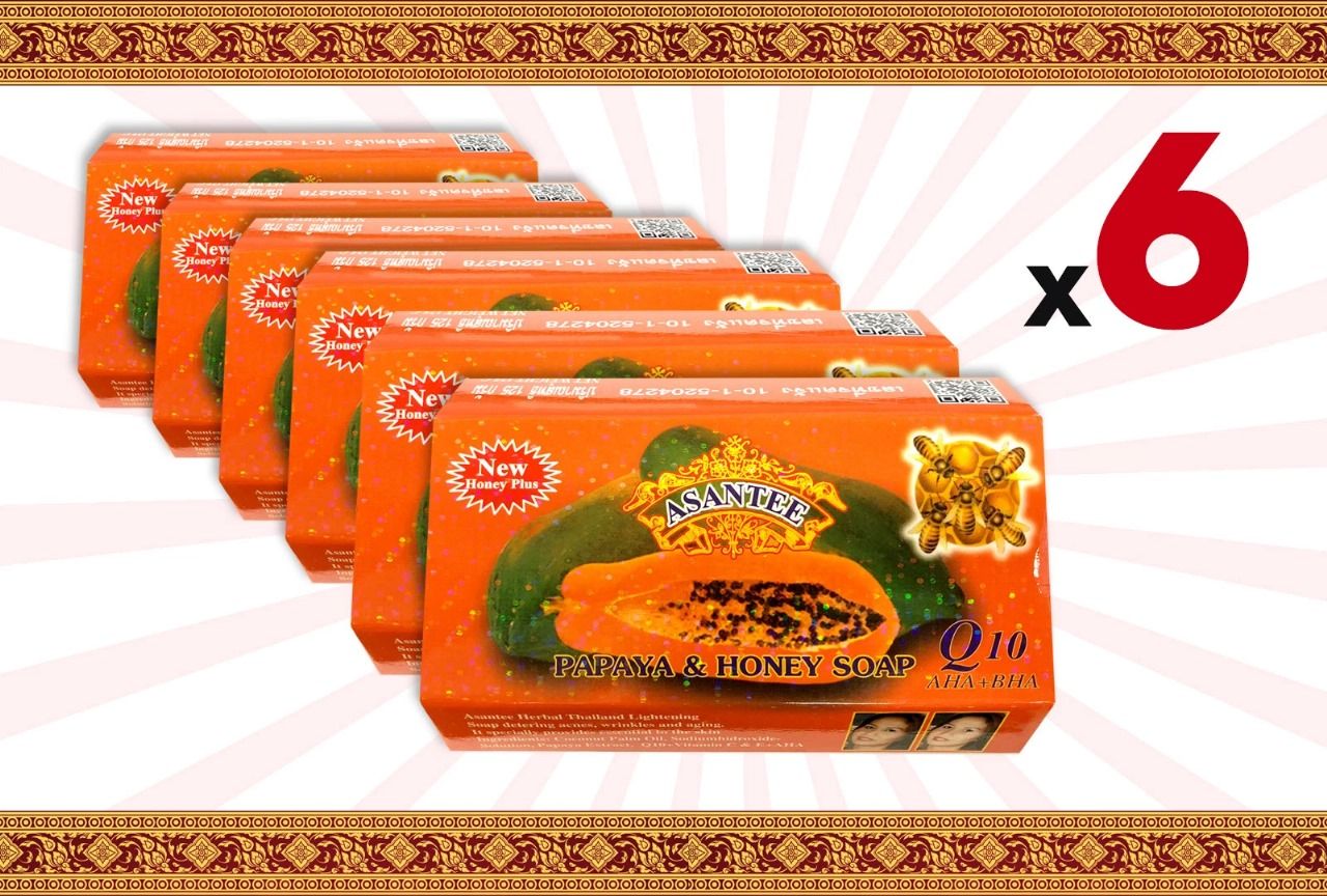 Asantee Papaya & Honey Soap Q10 125g (Pack of 6) Skin Lightening
