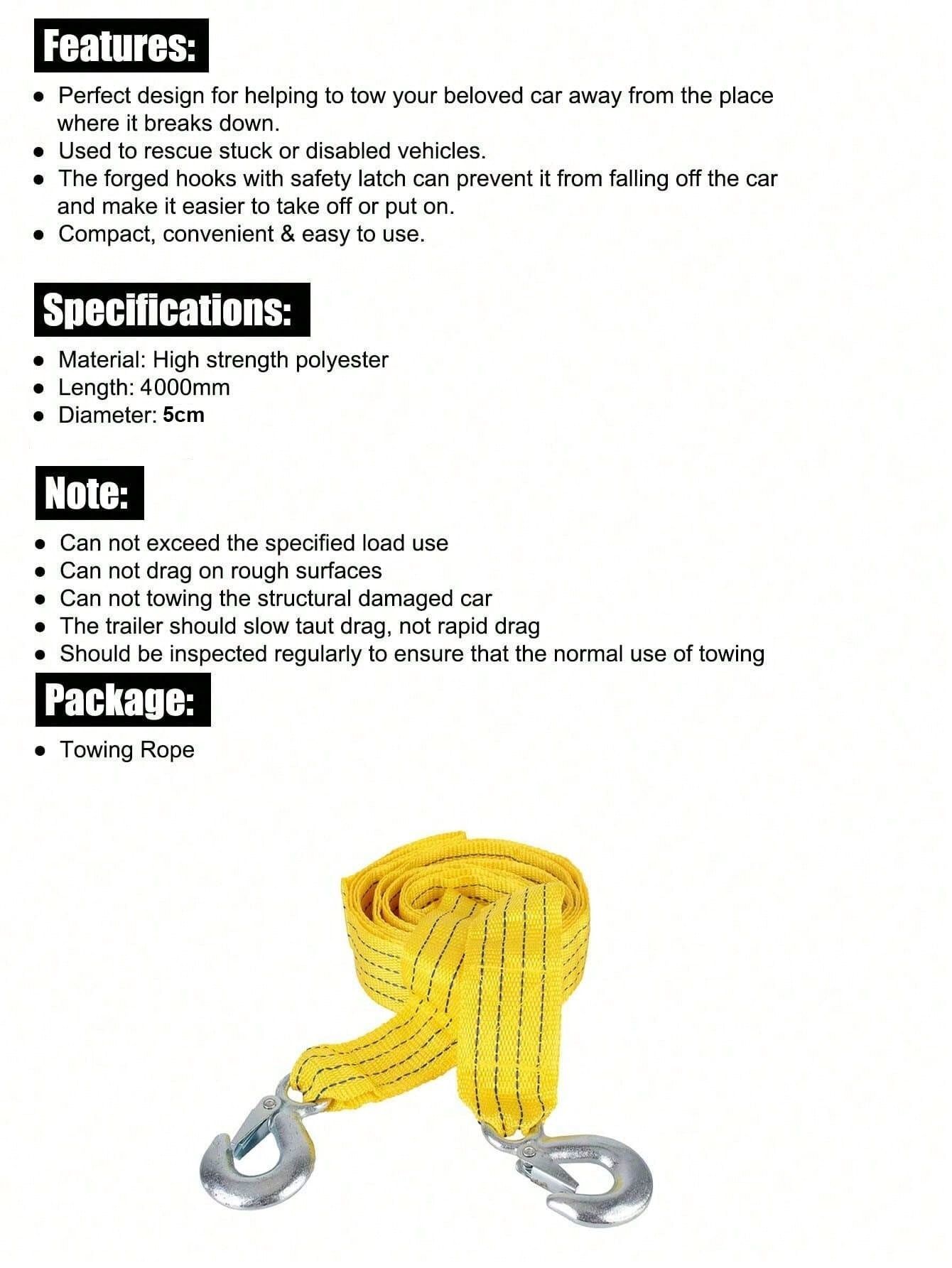 Towing Rope High Strength Car Tow Rope Fluorescent 3 tonnes tow Strap Bumper Trailer Car Safety Accessories Road Car Van 4x4 Recovery
