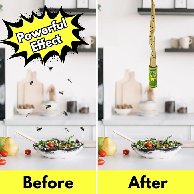Green Killer 4pc Fly Catcher Ribbons - Fly Catcher Indoor - Fly Trap - Fly Paper - Fruit Fly Trap - Sticky Fly Trap - Fly Traps Indoor for Home Use - No Poison/Odour - Environmentally Friendly