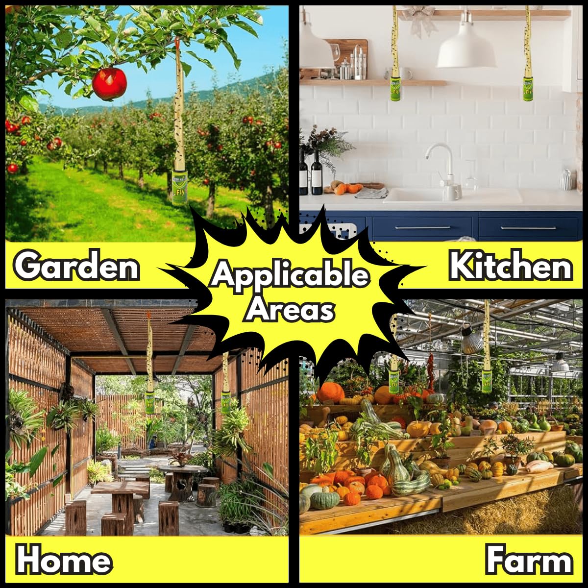 Green Killer 4pc Fly Catcher Ribbons - Fly Catcher Indoor - Fly Trap - Fly Paper - Fruit Fly Trap - Sticky Fly Trap - Fly Traps Indoor for Home Use - No Poison/Odour - Environmentally Friendly