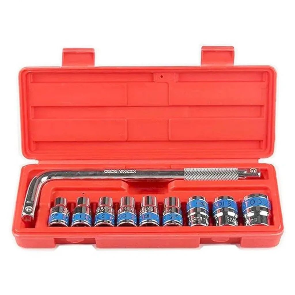 Best Quality 9Pcs Combination Socket Wrench Set With Handle For Car Tool Screwdriver Bit Ratchet Torque Quick Wrench Spanner Socket Key Hand Tools for Automobiles, Bike, Car, and Home DIY Use