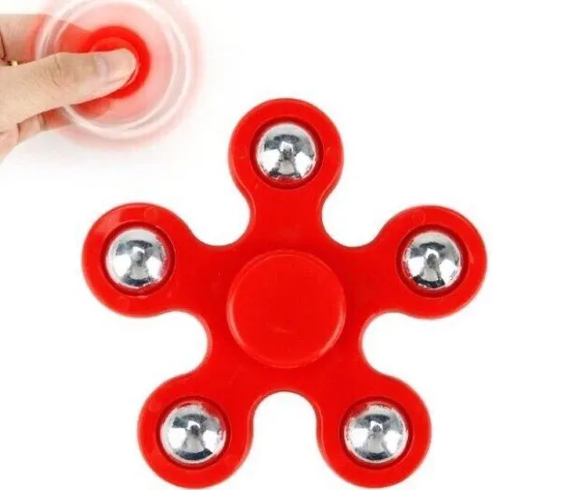 Fidget Fidget Spinner, Hand Spinner, Five Side, Anti Stress, Play-N-Fun, Red Color, Silver Ball suitable for Kids over 5 years & adults