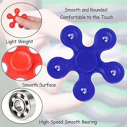 Fidget Fidget Spinner, Hand Spinner, Five Side, Anti Stress, Play-N-Fun, Red Color, Silver Ball suitable for Kids over 5 years & adults