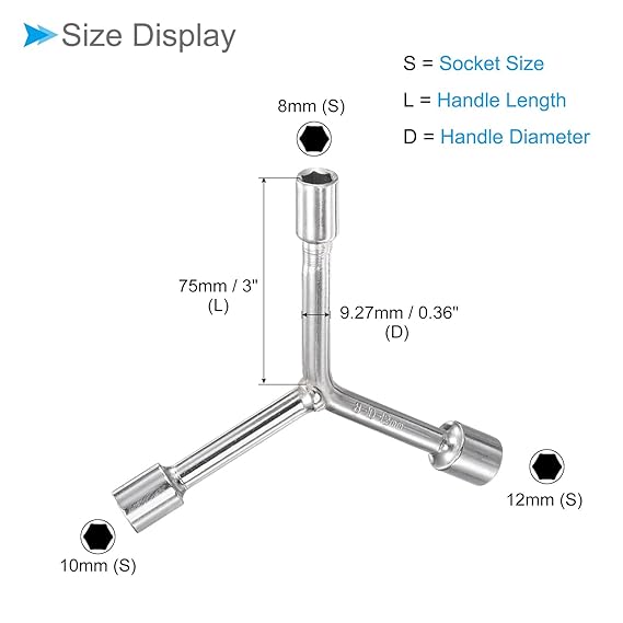 Y Spanner 3 Way Socket Wrench Tool 8, 10 & 12mm Socket Wrench Triple the Power One Compact Tool