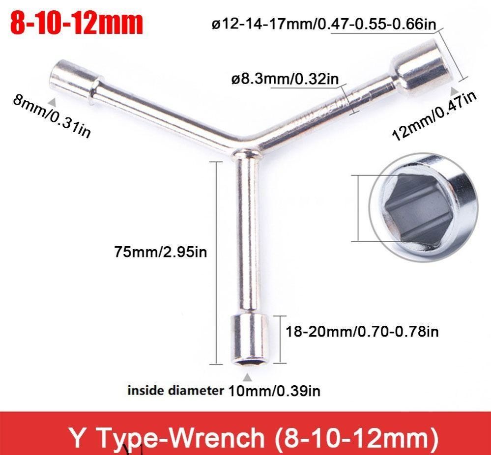 Y Spanner 3 Way Socket Wrench Tool 8, 10 & 12mm Socket Wrench Triple the Power One Compact Tool