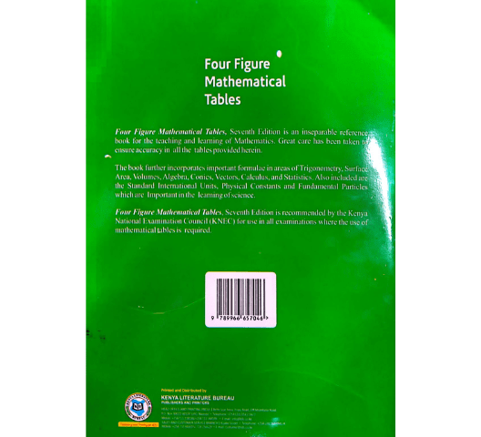 7th Edition KNEC Four Figure Mathematical Tables - Enhanced for the Competency-Based Curriculum (CBC)