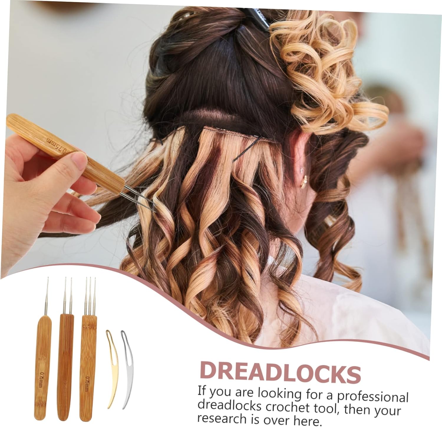 5pcs Dreadlocks Crochet Needle Tools for Long Hair Braid Crochet Hooks for Weaving Interlocking Dreadlock Needles for Weaving, Sisterlocks Maintenance, Tightening Accessory for Braid Hair Making